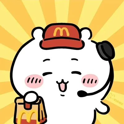 マック風の帽子とヘッドセットをつけて微笑むちいかわ SNSアイコン