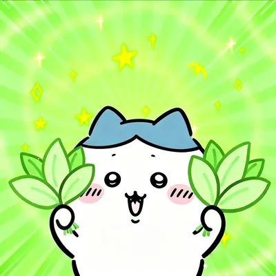 両手に葉っぱを持ってキラキラ輝く笑顔のハチワレのペアアイコン
