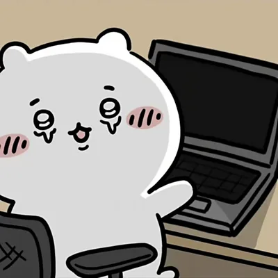ちいかわがオフィスチェアに座ってウルウル目を輝かせるかわいいSNSアイコン