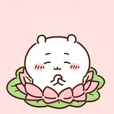 ピンクの蓮の花に座って目を閉じお祈りするちいかわSNSアイコン