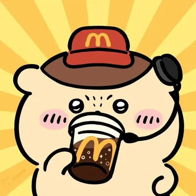 マクドナルドの制服を着てドリンクを飲むくりまんじゅうSNSアイコン