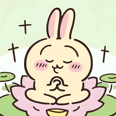 うさぎがピンクの蓮の花の上で静かに瞑想するプロフィール画像