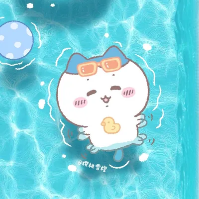 ハチワレがゴーグルをつけてプールでぷかぷか浮かぶ可愛いSNSアイコン