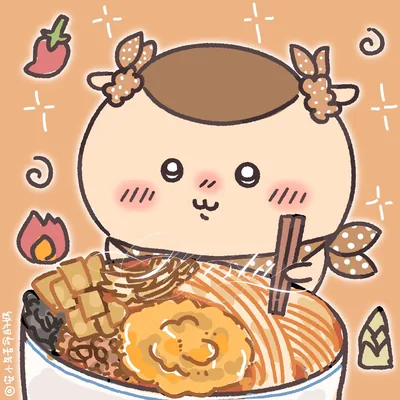 リボンをつけて美味しそうに熱々ラーメンを食べるくりまんじゅうSNSアイコン