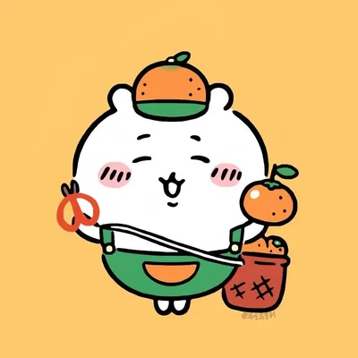 みかん狩りを楽しむオーバーオール姿のちいかわプロフィール画像