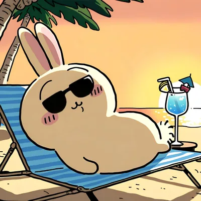 サングラスをかけてビーチチェアでくつろぐうさぎの夏アイコン