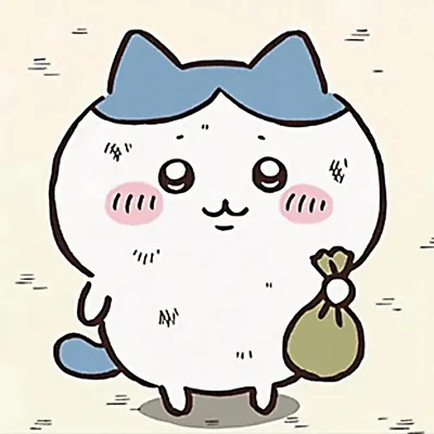 ハチワレが汗をかきながら巾着袋を持つ可愛いプロフィール画像