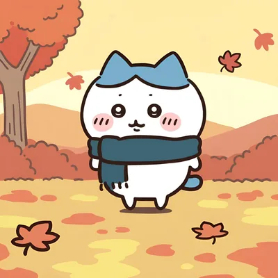 秋の紅葉の中でマフラーを巻いた可愛いハチワレのプロフィール画像
