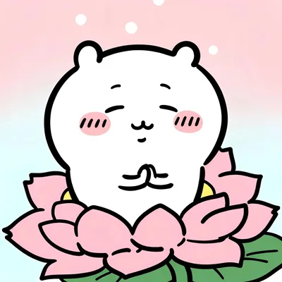ピンクの蓮の花の上で安らかに目を閉じるちいかわSNSアイコン