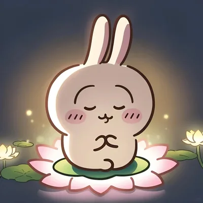 蓮の花の上で穏やかに瞑想して光るうさぎのアイコン