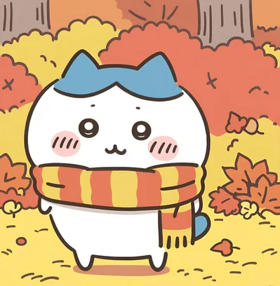 紅葉の中でマフラーを巻いた可愛いハチワレのプロフィール画像