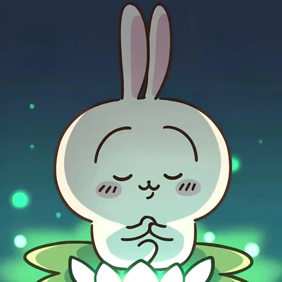 蓮の花の上で静かに手を合わせ瞑想するうさぎのプロフィール画像