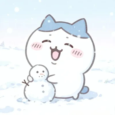 雪の中で小さな雪だるまを作って無邪気に笑うハチワレのプロフィール画像