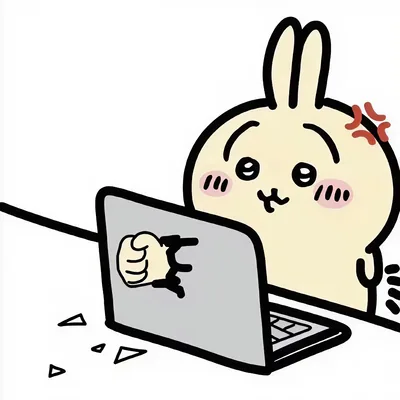 パソコンを怒りながらカタカタ操作するうさぎのSNSアイコン