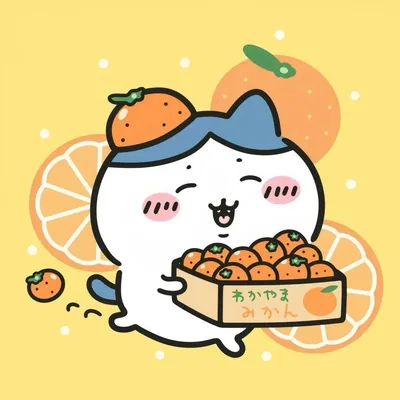 頭にみかんを乗せて和歌山みかんの箱を嬉しそうに抱えるハチワレのSNSアイコン