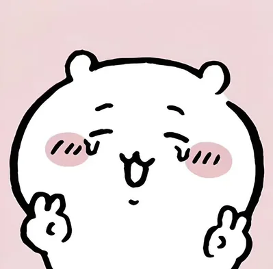 嬉しそうに照れ笑いして両手をあげるちいかわのSNSアイコン