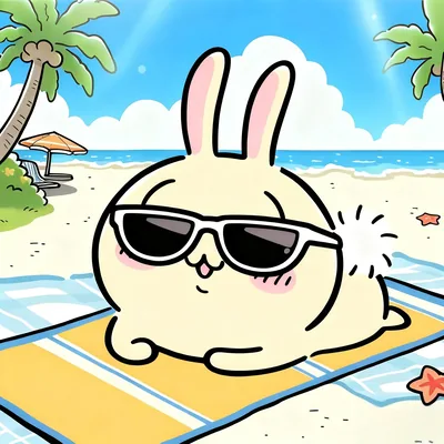 サングラスをかけてビーチでくつろぐうさぎの夏らしいSNSアイコン