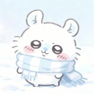 雪の中で青いマフラーを巻いた冬の可愛いちいかわ SNSアイコン