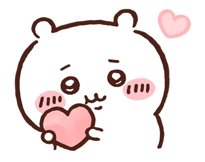 照れながらピンクのハートを抱きしめるかわいいちいかわPNG画像