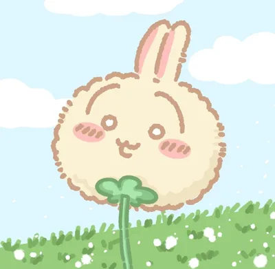 草原でたんぽぽの花になってにっこり笑うふわふわのうさぎ SNSアイコン