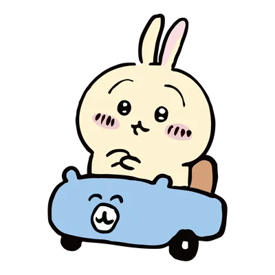 青いクマの車を運転するかわいいうさぎのPNG画像