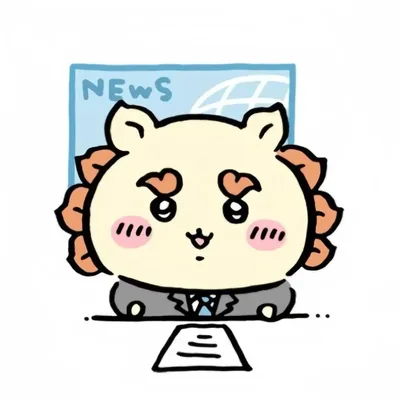 ちいかわのシーサーがスーツ姿でニュースを読む可愛いペアアイコン