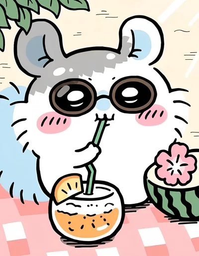 サングラスをかけてジュースを飲むモモンガのSNSアイコン