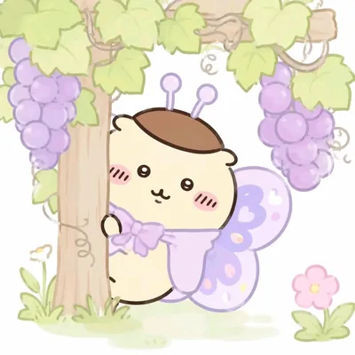 ブドウの木陰で紫の蝶に変身した可愛いくりまんじゅうSNSアイコン