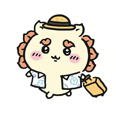 麦わら帽子をかぶりトランクを引いて旅行に出かけるシーサーのSNSアイコン