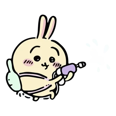 水鉄砲を撃って遊んでいるうさぎの可愛いイラストPNG画像