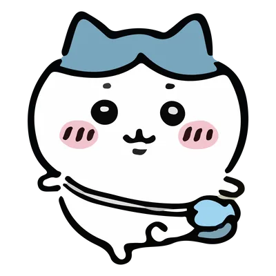青いポシェットをかけて微笑む可愛いハチワレの透明背景PNG画像