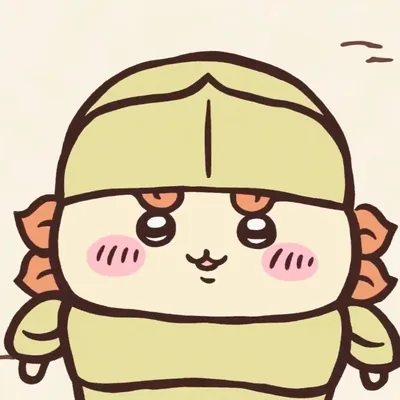 ちいかわキャラクターの鎧さんが赤面して優しく微笑む可愛いSNSアイコン