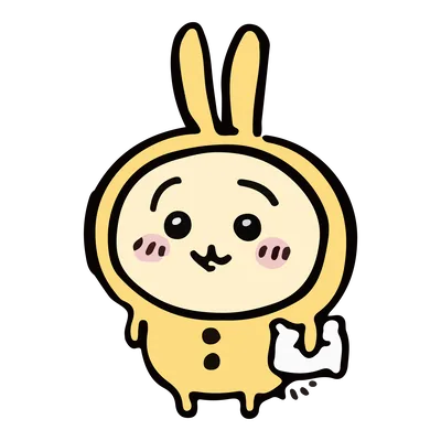 黄色いきぐるみを着て腕の筋肉を自慢するうさぎのキャラクター素材