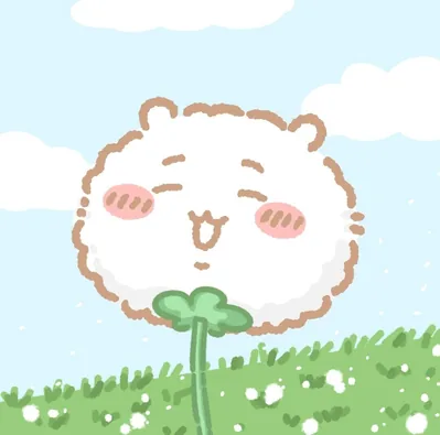 青空の下の野原でふわふわな綿毛になったちいかわプロフィール画像