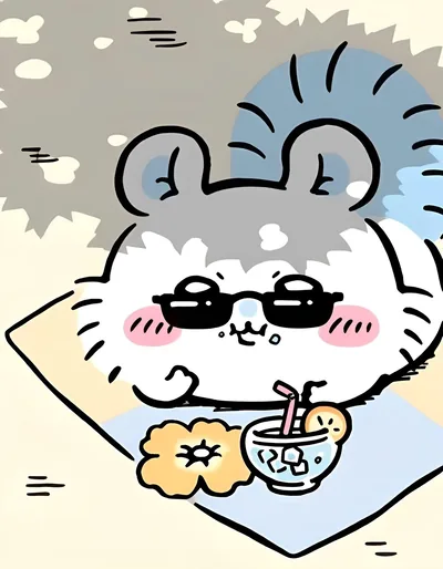 サングラスをかけて冷たいドリンクでバカンスを満喫するモモンガのSNSアイコン