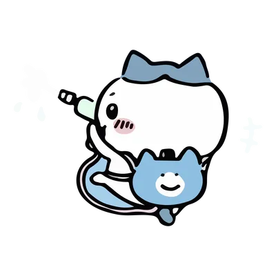 水鉄砲リュックを背負って楽しそうに放水するハチワレのPNG画像