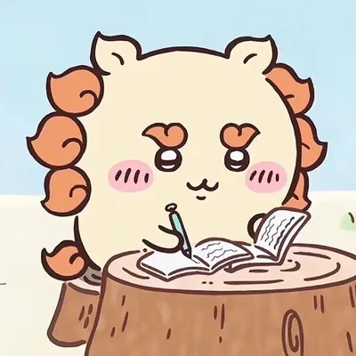 切り株の机で一生懸命に勉強してノートをとるシーサーのアイコン