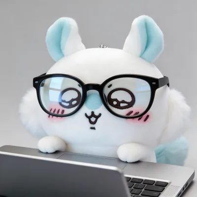黒縁メガネをかけてひょっこり見つめる可愛いモモンガぬいぐるみプロフィール画像