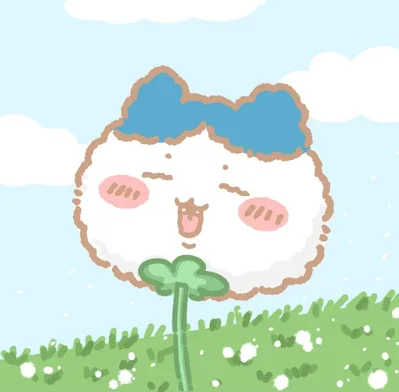 たんぽぽの綿毛になって草原で微笑むハチワレSNSアイコン
