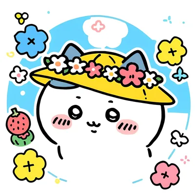 お花の麦わら帽子をかぶった可愛いハチワレのペアアイコン