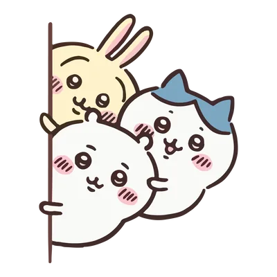 壁からひょっこり覗くちいかわとハチワレとうさぎのイラスト透過PNG