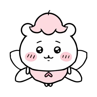 ピンクの帽子と羽をつけた妖精姿の可愛いちいかわ透過PNG