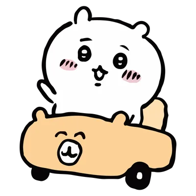 くまの車に乗って楽しそうに運転するちいかわステッカー