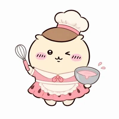 パティシエ衣装で泡立て器を持つくりまんじゅうの可愛いSNSアイコン