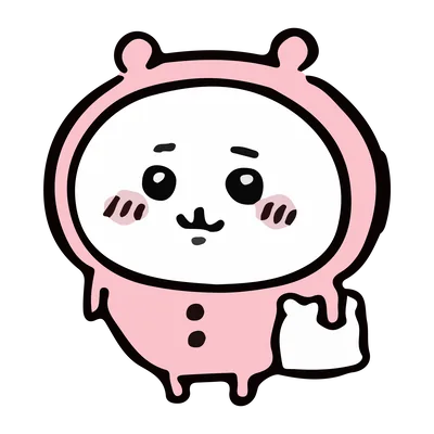 ピンクのパジャマを着て枕を持ったかわいいちいかわPNG画像