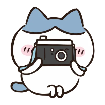 カメラを構えて写真を撮るハチワレのかわいいキャラクター素材