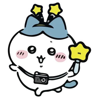 星のカチューシャとステッキを持ちカメラを提げたハチワレ透過PNG画像