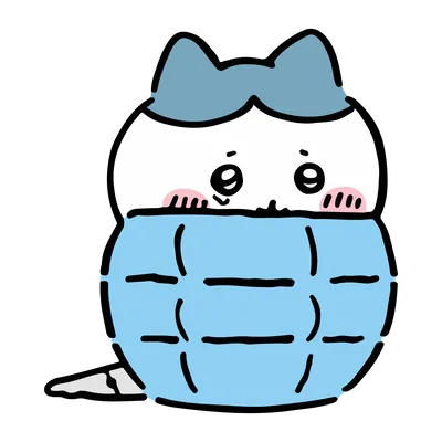 ちいかわのハチワレが青い寝袋から顔をのぞかせる透過PNG