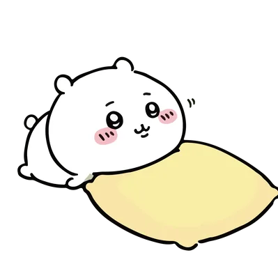 黄色いクッションにもたれて微笑むかわいいちいかわPNG画像