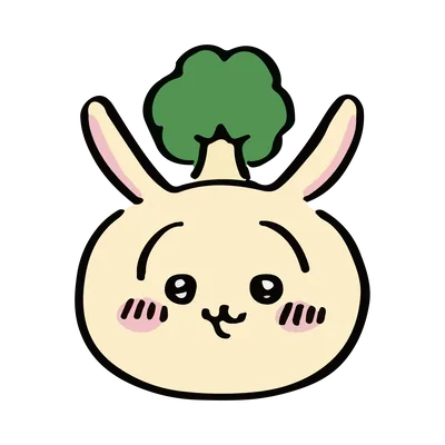 頭の上にブロッコリーが生えた可愛いうさぎのイラスト素材透過PNG